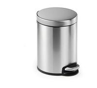 Durable Round Pedal Bin, 5 Litre Capacity, Silver, Stainless Steel | Rubbish Bin with Silent Closing Lid, Reduces Noise, Rubber Ring Holds Bag in Place, for Offices, Kitchens and Bathrooms