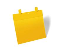 Durable Strap Ticket Holder A4 Landscape Yellow - Pack of 50 Label Holders - For Clearly Labelling Warehouse Shelves and Racking
