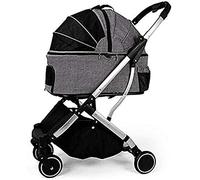 Durable Stroller Stroller for Dog Resistant to Shocks Orientable Large Rotatable Cat Stroller Dog Stroller for Traveling (Black) (Gray)