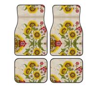 Durable & Stylish Bees Sunflowers Daisy Rose Flowers Print 4-Piece Car Floor Mats - Universal Rubber Foot Mat Set for SUV, Sedan, Van, Truck