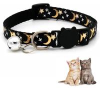 Durable & Stylish Cat Collar with Bell,Reflective Night Theme Kitten Collar with Moon and Stars,Universal Breakaway Quick Release Cat Collars for Cats,Kittens,Dogs and Small Pets (Black)