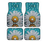 Durable & Stylish Daisy Flowers Print 4-Piece Car Floor Mats - Universal Rubber Foot Mat Set for SUV, Sedan, Van, Truck
