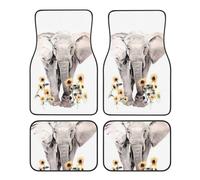Durable & Stylish Elephant and Sunflower Print 4-Piece Car Floor Mats - Universal Rubber Foot Mat Set for SUV, Sedan, Van, Truck