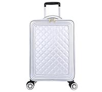 Durable Suitcase for Women Portable Travel Luggage,Soft Side Upright Rugged Carry-On Luggage with 4 Spinner Wheels Women Retro Suit Case,White-24Inch