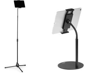 Durable Tablet Holder Twist Combi Pack with Gooseneck - for Tablets and Mobiles 4.7-13 Inches - Includes Table and Floor Stand - 360 Degree Rotation - Black