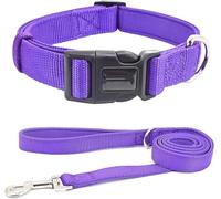 Durable Tactical Dog Collar And Leash Set, Military Training Collar For Small Medium Large Dogs, Comfortable Personalized Nylon Collar(Purple set,L)
