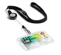 Durable Textile Lanyard Black with Badge Reel, Pack of 10