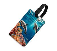 Durable TPU Luggage Tag with Information Card, Scratch-Resistant Travel Bag Tag, Beautiful Dolphins Coral Suitcase Tags for Bags & Tools, Black-style, One Size, classic
