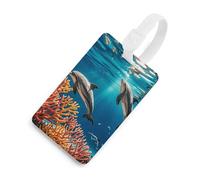 Durable TPU Luggage Tag with Information Card, Scratch-Resistant Travel Bag Tag, Beautiful Dolphins Coral Suitcase Tags for Bags & Tools, White-style, One Size, classic
