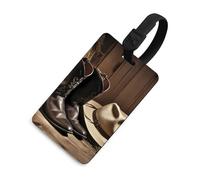 Durable TPU Luggage Tag with Information Card, Scratch-Resistant Travel Bag Tag, Cowboy Black Hat Western Boots Suitcase Tags for Bags & Tools, Black-Style