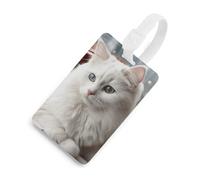 Durable TPU Luggage Tag with Information Card, Scratch-Resistant Travel Bag Tag, Cute White Cat Suitcase Tags for Bags & Tools, White-Style