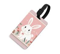 Durable TPU Luggage Tag with Information Card, Scratch-Resistant Travel Bag Tag, Cute White Rabbit Print Suitcase Tags for Bags & Tools, Black-Style