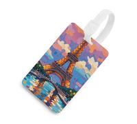 Durable TPU Luggage Tag with Information Card, Scratch-Resistant Travel Bag Tag, Eiffel Tower Paris Painting Suitcase Tags for Bags & Tools, White-Style