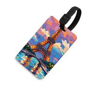 Durable TPU Luggage Tag with Information Card, Scratch-Resistant Travel Bag Tag, Eiffel Tower Paris Painting Suitcase Tags for Bags & Tools, Black-Style