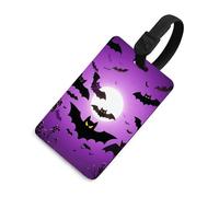 Durable TPU Luggage Tag with Information Card, Scratch-Resistant Travel Bag Tag, Halloween Flying Purple Bats Suitcase Tags for Bags & Tools, Black-Style