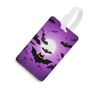 Durable TPU Luggage Tag with Information Card, Scratch-Resistant Travel Bag Tag, Halloween Flying Purple Bats Suitcase Tags for Bags & Tools, White-Style