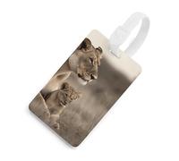 Durable TPU Luggage Tag with Information Card, Scratch-Resistant Travel Bag Tag, Lioness with Cub Suitcase Tags for Bags & Tools, White-Style
