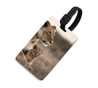 Durable TPU Luggage Tag with Information Card, Scratch-Resistant Travel Bag Tag, Lioness with Cub Suitcase Tags for Bags & Tools, Black-style, One Size, classic