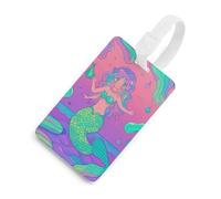 Durable TPU Luggage Tag with Information Card, Scratch-Resistant Travel Bag Tag, Mermaid Pastel Purple Aqua Suitcase Tags for Bags & Tools, White-Style