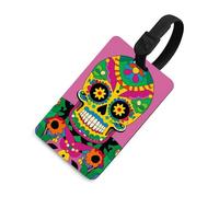Durable TPU Luggage Tag with Information Card, Scratch-Resistant Travel Bag Tag, Mexican Colourful Skull Suitcase Tags for Bags & Tools, Black-Style