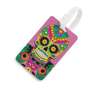 Durable TPU Luggage Tag with Information Card, Scratch-Resistant Travel Bag Tag, Mexican Colourful Skull Suitcase Tags for Bags & Tools, White-Style
