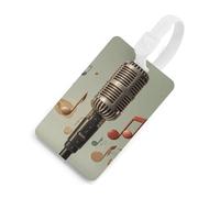 Durable TPU Luggage Tag with Information Card, Scratch-Resistant Travel Bag Tag, Microphone with Music Note Suitcase Tags for Bags & Tools, White-style, One Size, classic