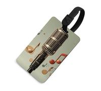 Durable TPU Luggage Tag with Information Card, Scratch-Resistant Travel Bag Tag, Microphone with Music Note Suitcase Tags for Bags & Tools, Black-style, One Size, classic