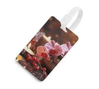 Durable TPU Luggage Tag with Information Card, Scratch-Resistant Travel Bag Tag, Orchid Stone Red Candles Suitcase Tags for Bags & Tools, White-Style
