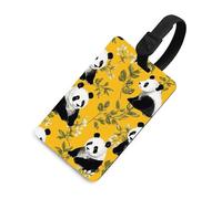 Durable TPU Luggage Tag with Information Card, Scratch-Resistant Travel Bag Tag, Panda on Yellow Background Suitcase Tags for Bags & Tools, Black-Style