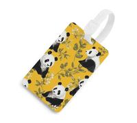 Durable TPU Luggage Tag with Information Card, Scratch-Resistant Travel Bag Tag, Panda on Yellow Background Suitcase Tags for Bags & Tools, White-Style