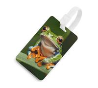 Durable TPU Luggage Tag with Information Card, Scratch-Resistant Travel Bag Tag, Peace Tree Frog Suitcase Tags for Bags & Tools, White-Style