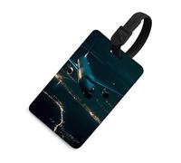 Durable TPU Luggage Tag with Information Card, Scratch-Resistant Travel Bag Tag, Plane Flying at Night Suitcase Tags for Bags & Tools, Black-Style