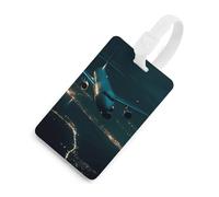Durable TPU Luggage Tag with Information Card, Scratch-Resistant Travel Bag Tag, Plane Flying at Night Suitcase Tags for Bags & Tools, White-Style