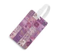 Durable TPU Luggage Tag with Information Card, Scratch-Resistant Travel Bag Tag, Purple Flowers Collage Suitcase Tags for Bags & Tools, White-Style