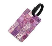 Durable TPU Luggage Tag with Information Card, Scratch-Resistant Travel Bag Tag, Purple Flowers Collage Suitcase Tags for Bags & Tools, Black-Style