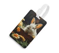 Durable TPU Luggage Tag with Information Card, Scratch-Resistant Travel Bag Tag, Rabbit and Flower Suitcase Tags for Bags & Tools, White-Style