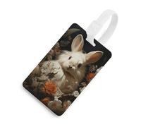 Durable TPU Luggage Tag with Information Card, Scratch-Resistant Travel Bag Tag, Rabbit and Flowers Suitcase Tags for Bags & Tools, White-Style