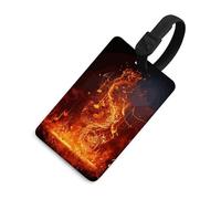 Durable TPU Luggage Tag with Information Card, Scratch-Resistant Travel Bag Tag, Red Flame Music Note Suitcase Tags for Bags & Tools, Black-Style