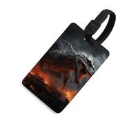 Durable TPU Luggage Tag with Information Card, Scratch-Resistant Travel Bag Tag, Red Magma Flying Dragons Suitcase Tags for Bags & Tools, Black-style, One Size, classic