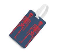 Durable TPU Luggage Tag with Information Card, Scratch-Resistant Travel Bag Tag, Red Skeletons Suitcase Tags for Bags & Tools, White-Style
