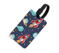 Durable TPU Luggage Tag with Information Card, Scratch-Resistant Travel Bag Tag, Rocket Clipart Space Ship Suitcase Tags for Bags & Tools, Black-Style