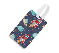 Durable TPU Luggage Tag with Information Card, Scratch-Resistant Travel Bag Tag, Rocket Clipart Space Ship Suitcase Tags for Bags & Tools, White-style, One Size, classic