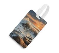 Durable TPU Luggage Tag with Information Card, Scratch-Resistant Travel Bag Tag, Rocky Wave Sunset Painting Suitcase Tags for Bags & Tools, White-style, One Size, classic