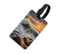 Durable TPU Luggage Tag with Information Card, Scratch-Resistant Travel Bag Tag, Rocky Wave Sunset Painting Suitcase Tags for Bags & Tools, Black-style, One Size, classic
