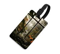 Durable TPU Luggage Tag with Information Card, Scratch-Resistant Travel Bag Tag, Scenery in The Window Suitcase Tags for Bags & Tools, Black-Style