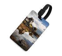 Durable TPU Luggage Tag with Information Card, Scratch-Resistant Travel Bag Tag, Scotland Castle Water Lake Scottish Suitcase Tags for Bags & Tools, Black-Style