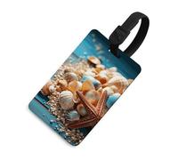 Durable TPU Luggage Tag with Information Card, Scratch-Resistant Travel Bag Tag, Sea Shells and Starfish Suitcase Tags for Bags & Tools, Black-Style