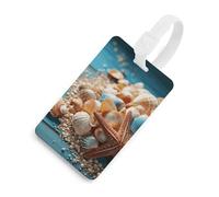 Durable TPU Luggage Tag with Information Card, Scratch-Resistant Travel Bag Tag, Sea Shells and Starfish Suitcase Tags for Bags & Tools, White-Style