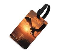 Durable TPU Luggage Tag with Information Card, Scratch-Resistant Travel Bag Tag, Sea Sunset Flying Dragon Suitcase Tags for Bags & Tools, Black-style, One Size, classic