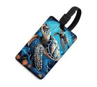 Durable TPU Luggage Tag with Information Card, Scratch-Resistant Travel Bag Tag, Sea Turtle Boho Style Suitcase Tags for Bags & Tools, Black-Style